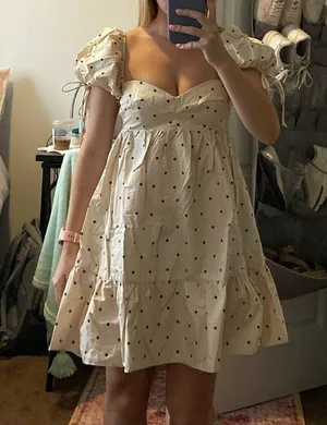 cream and brown polka dot dress thumbnail 2