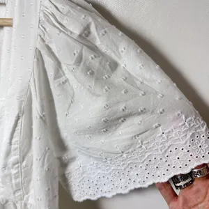 Old Navy Top Womens Med Peasant Eyelet White Blue Embroidery Boho Tie Back New thumbnail 8