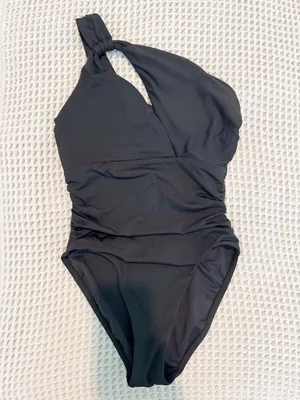Seafolly One Shoulder Cutout One Piece Swimsuit Size 10 Black Summer Vacation thumbnail 4