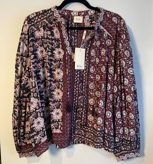 Elie Tahari Floral Print Cotton Puff Sleeve Blouse, XL - NWT thumbnail 1