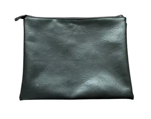 Beis Faux Leather Zip Top Cosmetic Pouch Bag Black 12x9 thumbnail 1