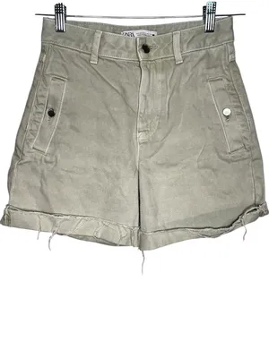 Zara‎ Ultra High-Rise Light Green Utility Denim Shorts thumbnail 2