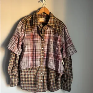 NEW Free People Layer it Up Plaid Flannel Snap Down Top Medium thumbnail 4