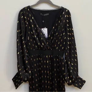 Little‎ Mistress Black & Gold Foil Leaf Pleated Maxi Dress UK 8 US 4 NWT thumbnail 3
