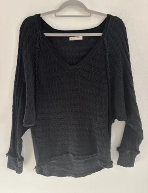 We The Free Free People Hacci Sweater‎ Womens Small Black Oversized Boho Open Knit thumbnail 1