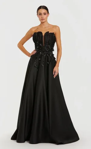 Mac Duggal 37134 Black Strapless Floral Embellished Gown sz 8 thumbnail 1