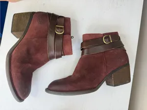 Børn Payton Burgundy Suede Dark Leather Strappy Ankle Booties Sz 9 thumbnail 8