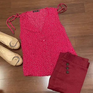 Bershka BSK GIRL Red Polka Dot Button Front Top thumbnail 1
