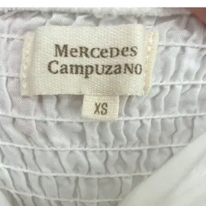 Mercedes Campuzano Women's Boho White Smocked Tie Front Tiered Maxi Dress XS thumbnail 6