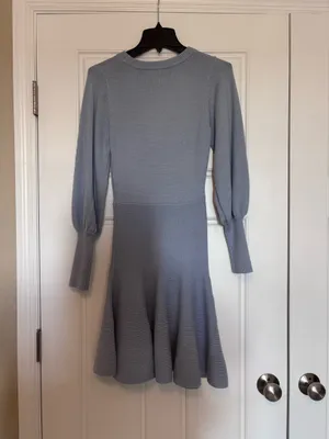 NWT Women Dress Sweater Round Neck Lantern Sleeve Knitted Sweater Mini Dress thumbnail 3