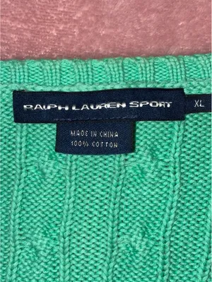 Ralph Lauren Sport Cable Knit V-Neck Sweater Mint Green - XL thumbnail 5