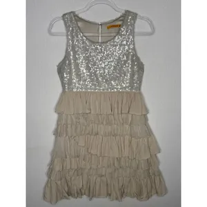 Alice + Olivia 2000s Silk Ruffle Tiered Sequin Dress Neutral Small thumbnail 6