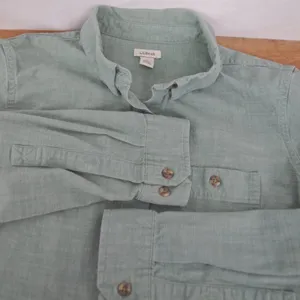 Ladies' LL Bean Green Stretch Cotton Long Sleeve Button Up Shirt Medium thumbnail 4