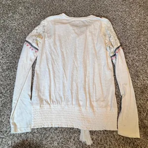 Maurices Womens Boho Embroidered Lace Up Smocked Hem Top White Large Long Sleeve thumbnail 6