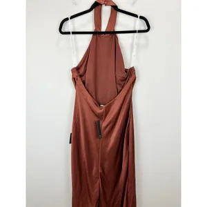 Lulus Love in Your Life Rust Brown Satin Halter Maxi Dress Formal Glam XL NWT thumbnail 12