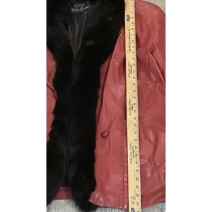 Vtg Red Leather Millyn Fur‎ Collar Coat Jacket 80's Glam Mob thumbnail 5