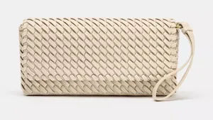 ZARA Woven Braided Clutch Wristlet‎ Purse New Cream thumbnail 1
