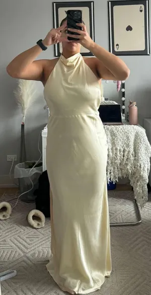 Meshki ESTHER Iridescent Satin Cowl Maxi Dress - Lemon Sorbet thumbnail 6