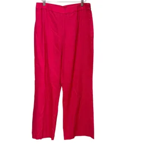 Ann Taylor Pink Linen Blend Wide Leg Cropped Pants Side Zip Size 8 High Rise thumbnail 3