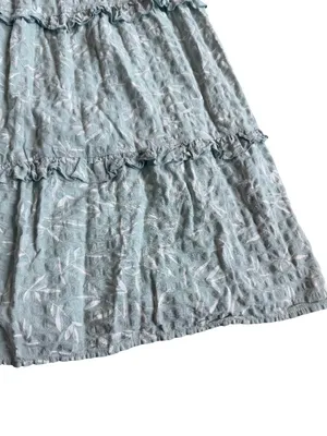 Bohme Mint Tiered Shift Dress Short Sleeve White Leaf Print Boho Size Large thumbnail 8