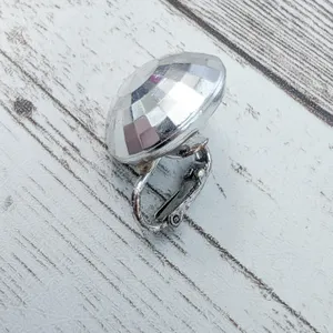 Vintage Clip On Earrings - Domed Circle Faceted Silver Tone - Condition Issues thumbnail 4
