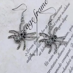 Gothic Spider Silver Tone Dangle Earrings Drop‎ Halloween Witch Spooky Scary thumbnail 3