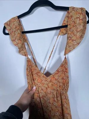 Madewell Womens Georgette Orange Floral Tiered Midi Dress 2/Xs thumbnail 5