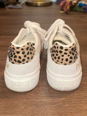 Blowfish White Sneakers with Pink & Green Stripe and Leopard Heel thumbnail 3