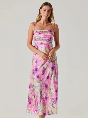 ASTR Antlia Pink Floral Spaghetti Strap Midi Dress Medium Wedding Guest Formal thumbnail 4