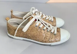PRADA Tan Patent Leather Laser Cut Sneakers Size 37 / US 7 thumbnail 1
