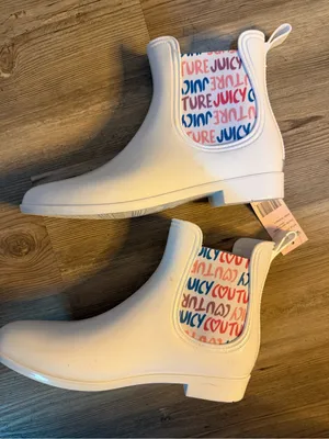Juicy Couture White Kids Rain Chelsea Boots with Multicolor Logo Panels thumbnail 1