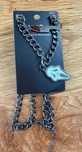 Bioworld Ghost Face Scream Knife Mask Chunky Chain Necklace NWT Halloween thumbnail 1