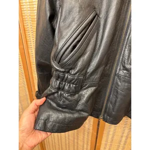 Colebrook & Company Vintage womens black leather biker cinched waist jacket szM thumbnail 3