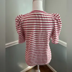 English Factory Red & White Stripe Pleated Puff Sleeve Top – Medium thumbnail 5