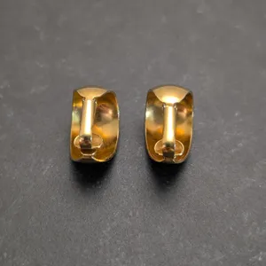 Vintage Clip On Earrings Stylish Mirrored Gold Tone Elongated Hoops 7/8" thumbnail 2