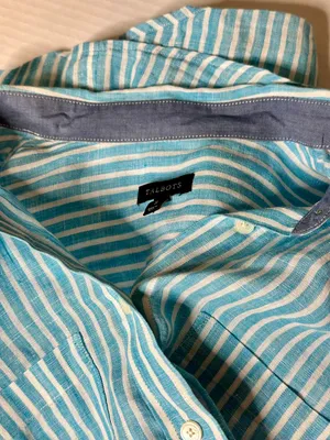 Talbots striped collared baby blue and white button up blouse, Small thumbnail 5