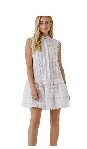 Endless Rose Lace Trim Crochet Mini Dress Sleeveless White Size M NWOT Romantic thumbnail 1