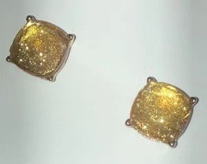 Gold Tone Yellow Shimmer Boho Stud Earrings thumbnail 1