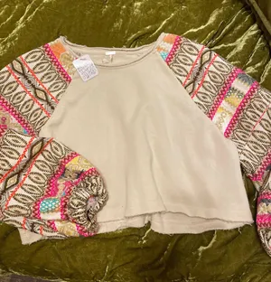 Free People Gone Global Jacquard Balloon Sleeve Boho Top thumbnail 1