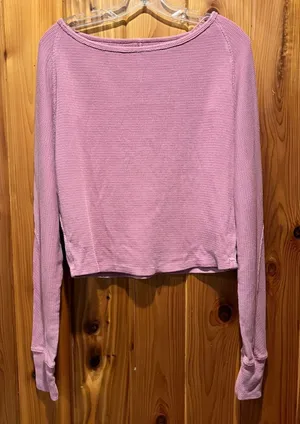 Free People We The Free Shirt‎ Pink Waffle Knit Cropped Top Long Sleeve Small thumbnail 1
