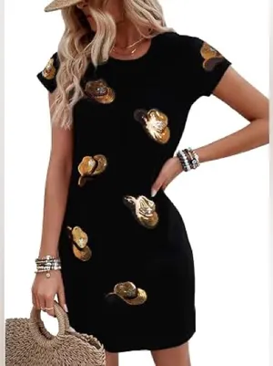Western Dress for Women Sparkly Sequin Dresses Cowgirl Graphic Mini 2xl t shirt thumbnail 1