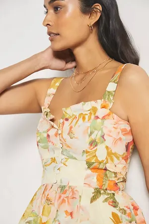 Maeve by Anthropologie Colorful Floral Detail Button Detail Blouse Orange / Yellow / Green thumbnail 1