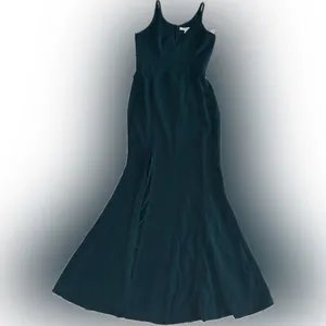 NWOT Dress the population IRIS slit crepe maxi gown v neck size L peacock blue thumbnail 5