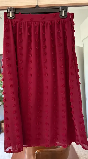 Polagram Midi Skirt in deep Red Bubble detail size Small pull on Sunday church thumbnail 1