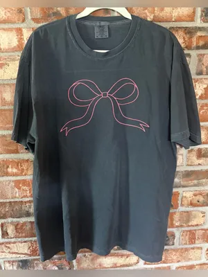 Comfort Colors Pepper Short Sleeve Tee with embroidered Pink Bow thumbnail 1