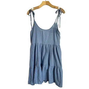 Aerie Magic Hour Blue Gauze Tiered Mini‎ Dress Boho Tie Strap Beach Size M thumbnail 3