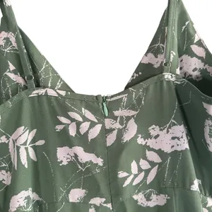 CMZ2005 Green Floral Sleeveless V-Neck Stretch Long Maxi Dress Women Sz XS thumbnail 9