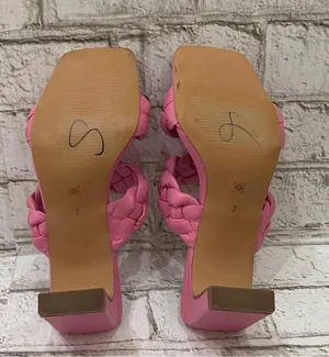 BCBGeneration Pink “Finaa” Slide Chunky Braided Woven Strap Heel Sandal Size 7 thumbnail 11