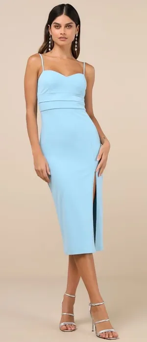 NWT Lulus Stun and Done Light Blue Sleeveless Bodycon Midi Dress Party Size L thumbnail 1