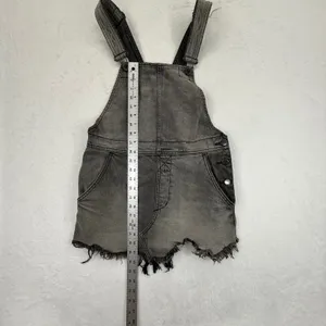 Free People Women's Denim Overalls Dress Gray Frayed Hem Mini‎ Skirt Size 0 thumbnail 3